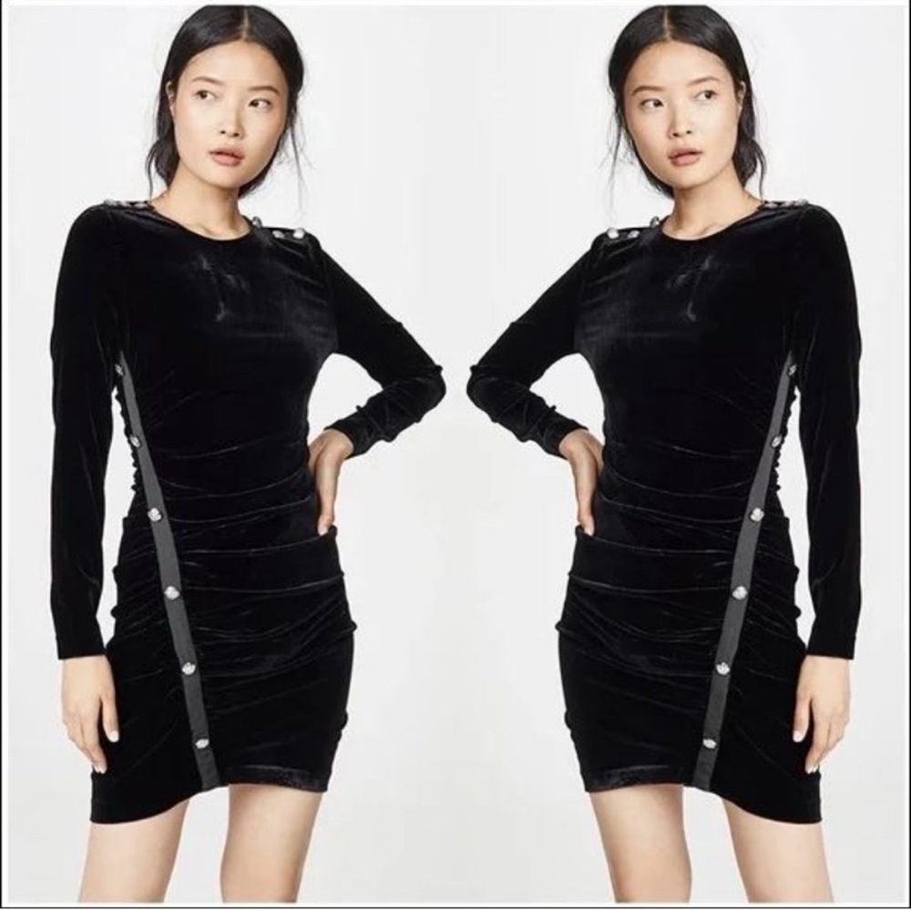 Veronica Beard Ira Ruched Black Velvet Silver Button